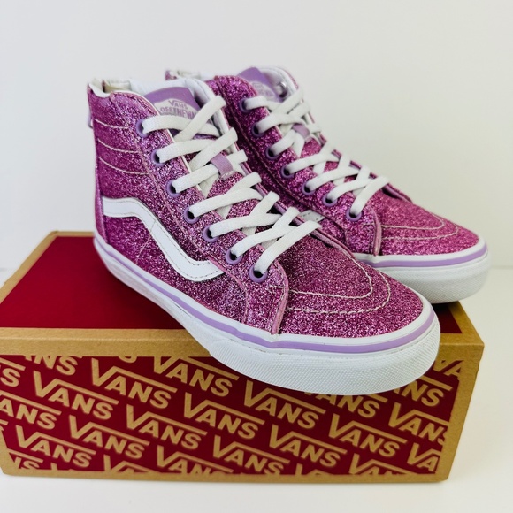 Vans Sk8 Hi Pink Glitter Rear Zipper Sneakers Shoes 507452 Girl's Size 1.5 - Picture 1 of 9